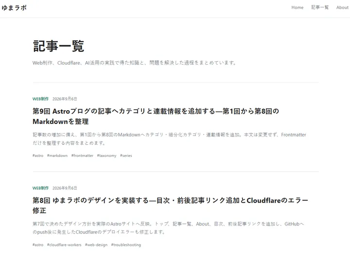 変更前の記事一覧ページ