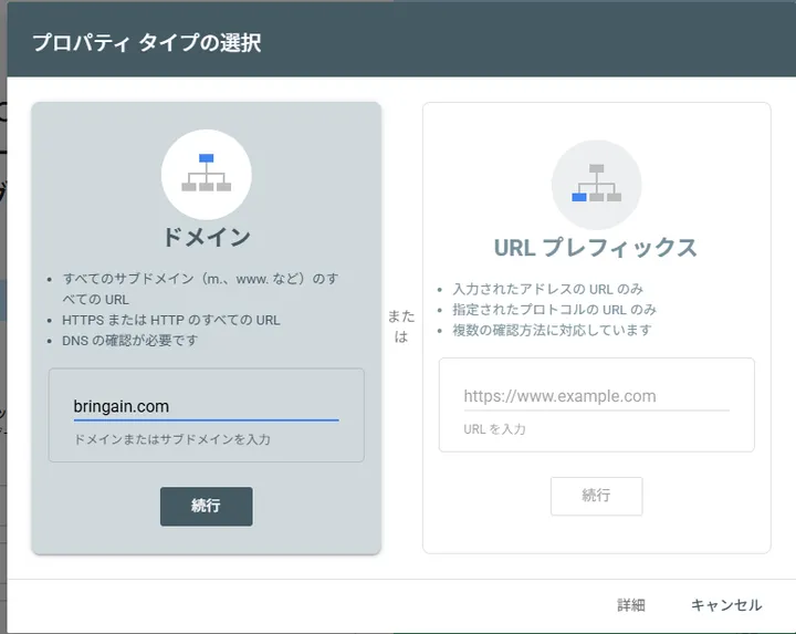 bringain.comをドメインプロパティとして入力