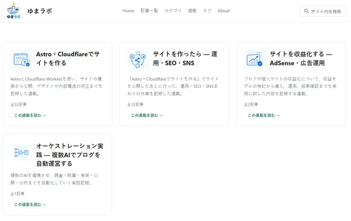 修正前の連載一覧ページ