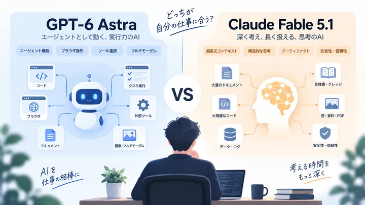 GPT-6 AstraとClaude Fable 5.1の共通点と違いを整理した概念図