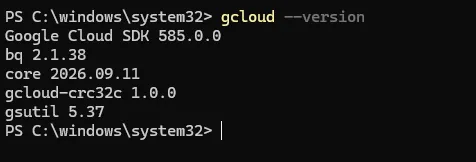 PowerShellでgcloud CLIのバージョンを確認した画面