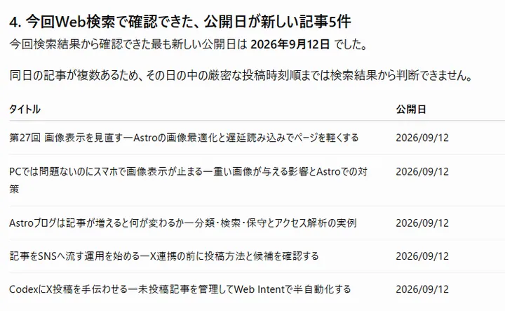 Web検索で確認できた新しい記事が9月12日までで9月13日と14日の指定検索がヒットしなかった画面