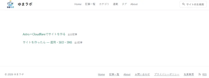 修正前の連載一覧。タイトルと記事数だけが並んでいる