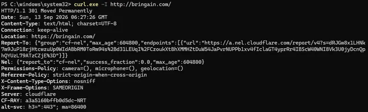 Always Use HTTPS有効化後にHTTPからHTTPSへの301を確認した画面