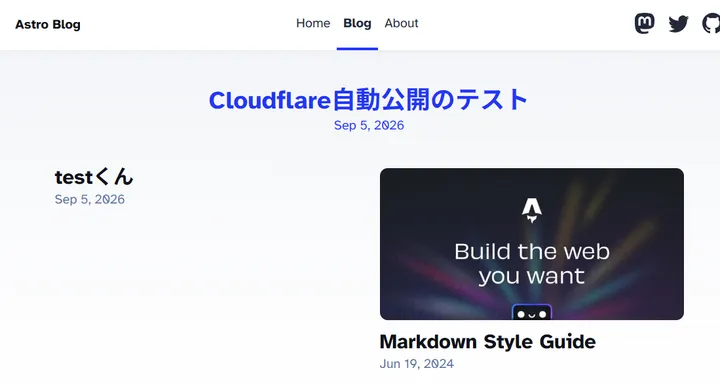 Cloudflare Workers上で公開されたテスト記事