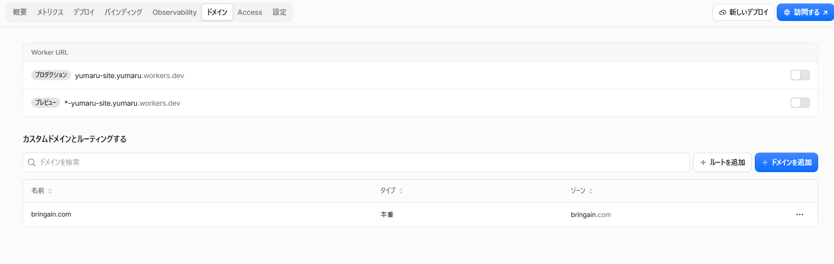 workers.devのプロダクションURLとプレビューURLをOFFにした画面